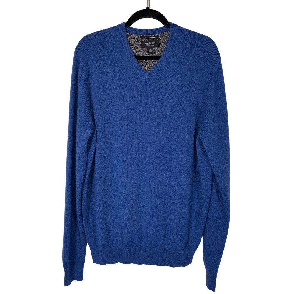 Nordstrom Men's Shop Blue 100% Cashmere V-Neck Sweater Large